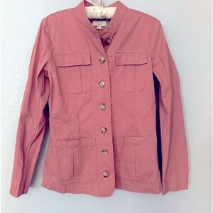 Loft Cotton Pink Button Down Utility Jacket Military Style Size Small No Belt